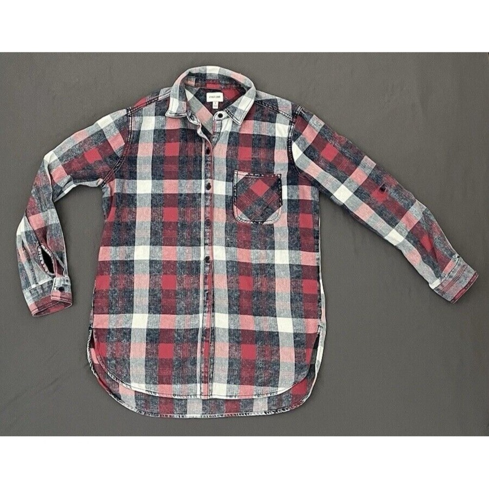 SNEAK PEEK Women Small Red Plaid Long Roll Tab Sleeve Button Down Shirt - Picture 3 of 11